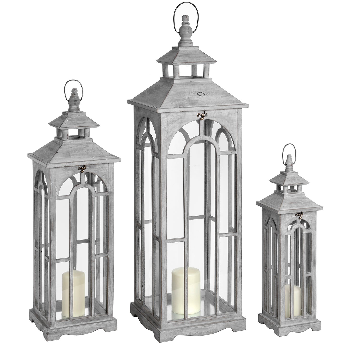 Wooden Christmas Lanterns With Archway Design - Set of Three