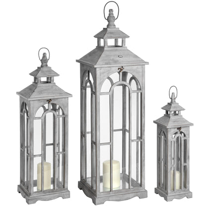 Wooden Christmas Lanterns With Archway Design - Set of Three