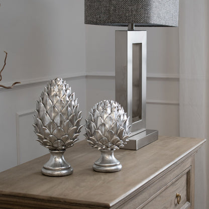 Tall Silver Festive Pinecone Decoration