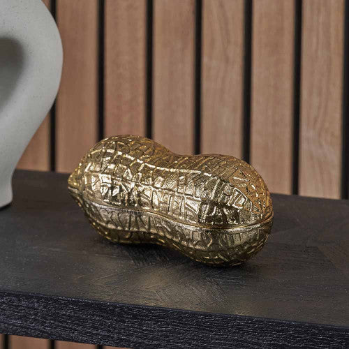 Gold Metal Peanut Lidded Trinket Bowl