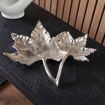 Silver Metal Dual Oak Leaf Bowl