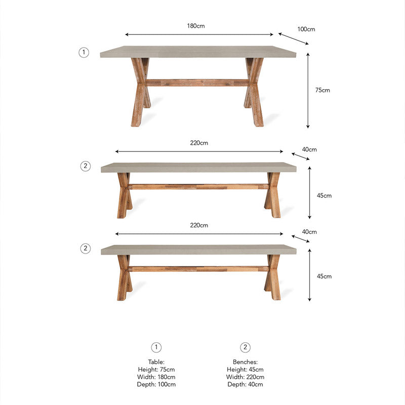 Burford Table and Bench Set in Natural - Small