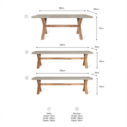 Burford Table and Bench Set in Natural - Small