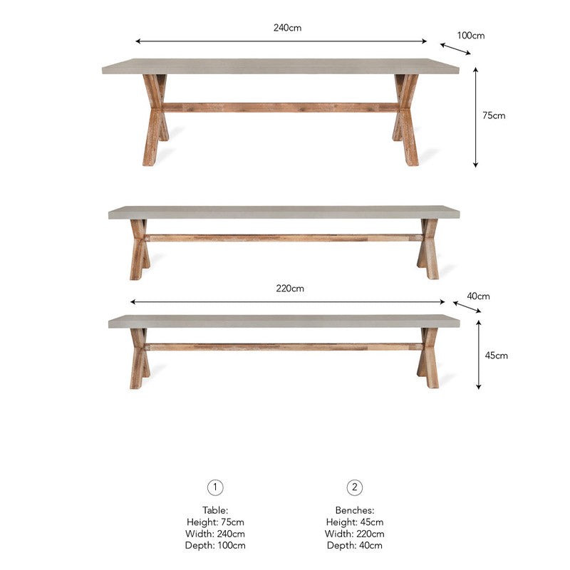 Burford Table and Bench Set in Natural - Large