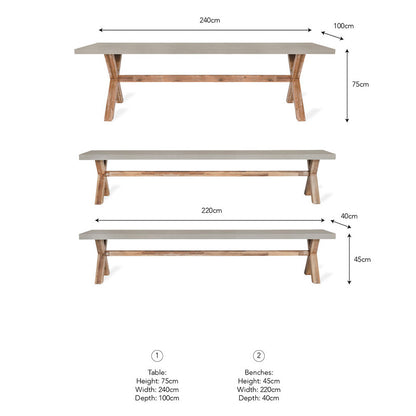 Burford Table and Bench Set in Natural - Large