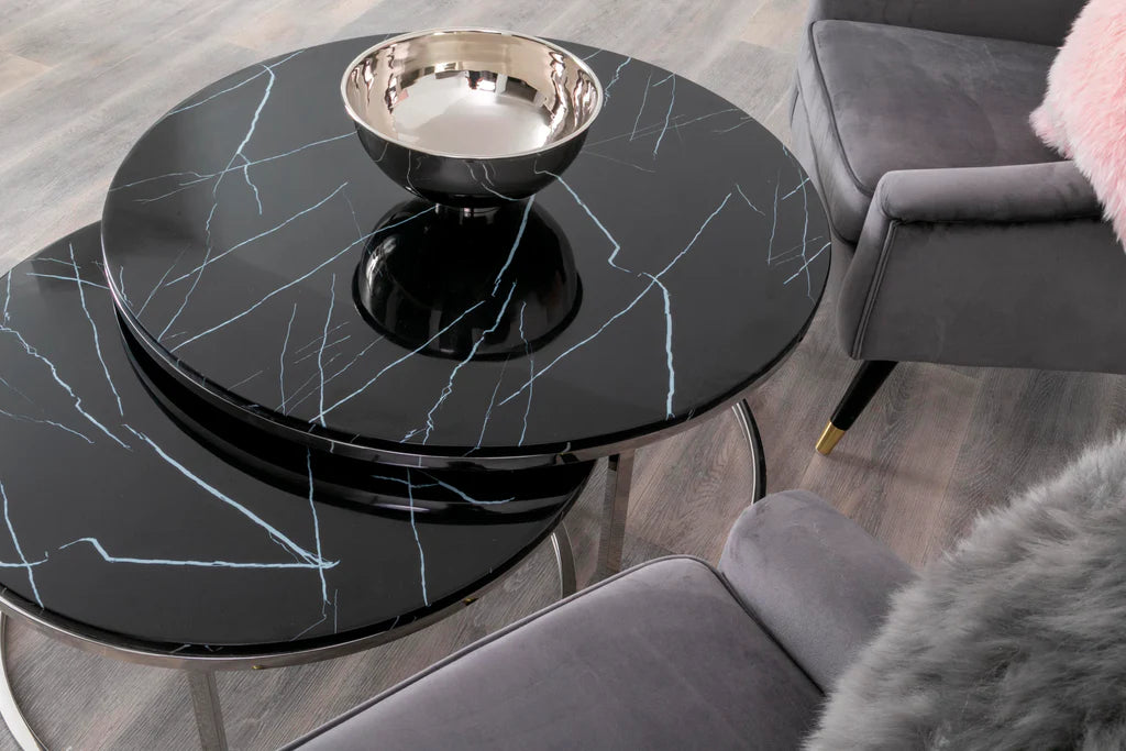 Native Home Black Stone Coffee Table - Nest of 2