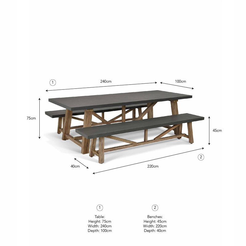 Chilford Dining Table & Bench Set - Large