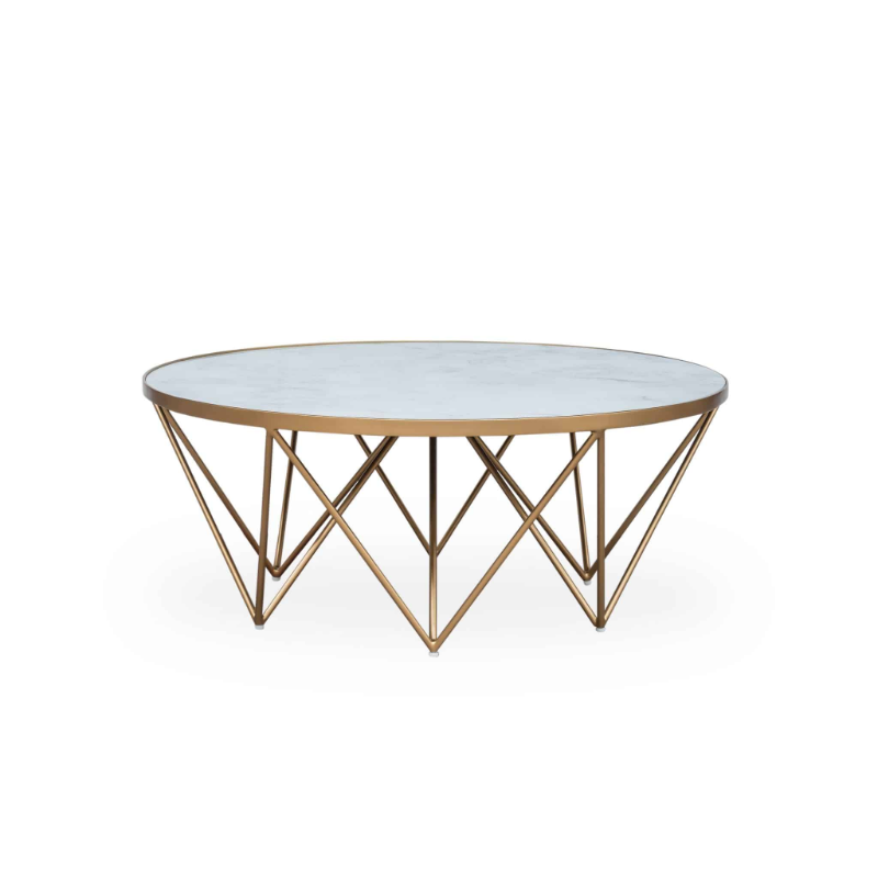 Crofton Round Coffee Table - White Marble Glass