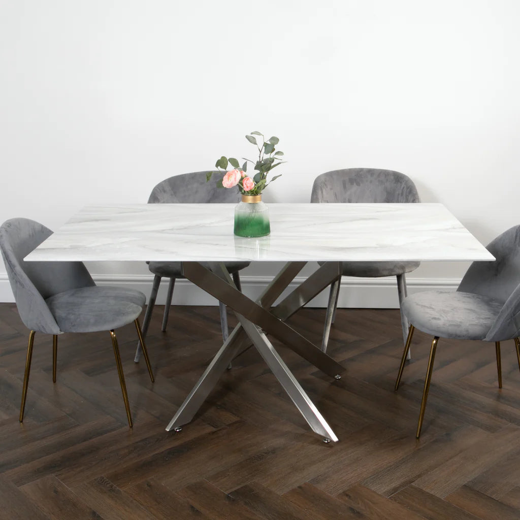 Native Silver Plated Marble Glass Dining Table