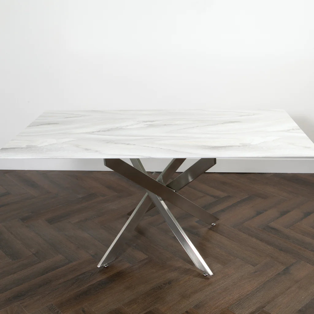 Native Silver Plated Marble Glass Dining Table