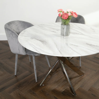 Native Silver Plated Marble Glass Round Dining Table