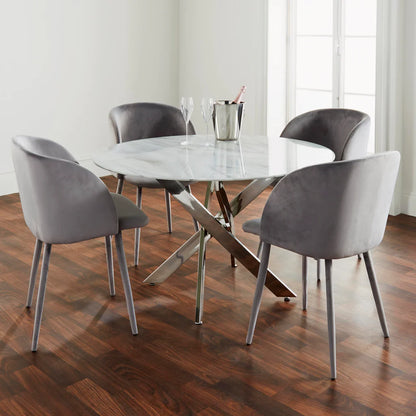 Native Silver Plated Marble Glass Round Dining Table