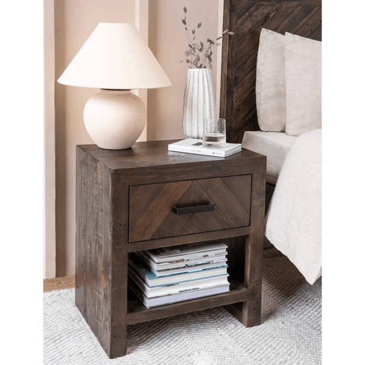 Fawley Chevron Bedside Table - Antique Brown