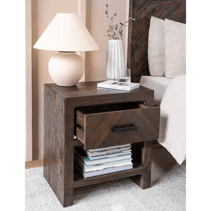 Fawley Chevron Bedside Table - Antique Brown