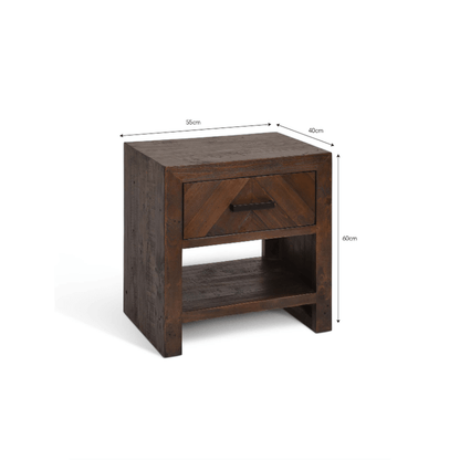 Fawley Chevron Bedside Table - Antique Brown