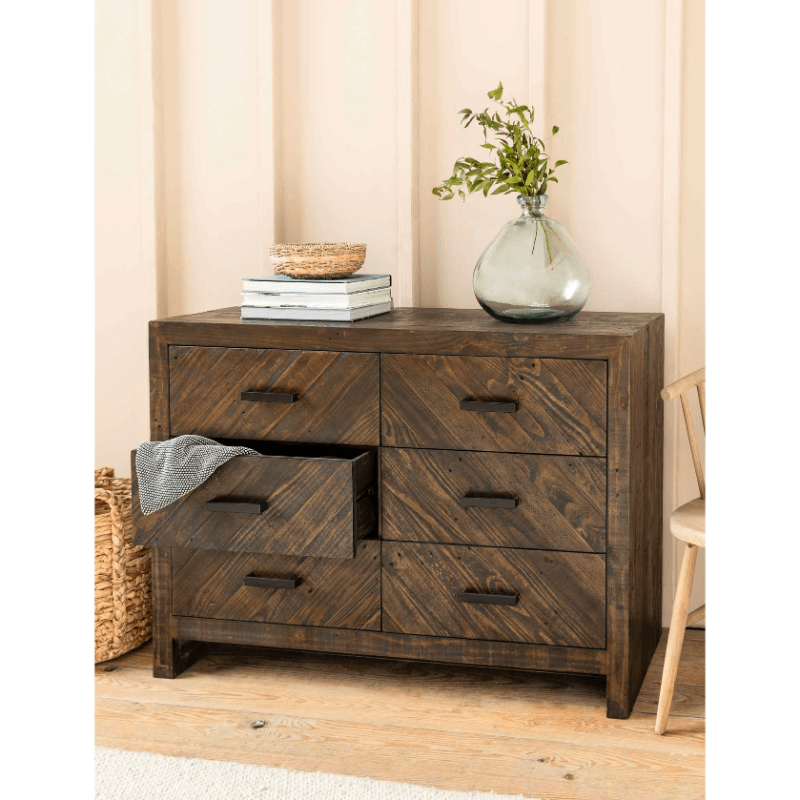 Fawley Chevron Chest of Drawers - Antique Brown