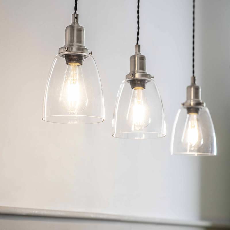 Trio of Hoxton Domed Pendant Lights - Satin Nickel