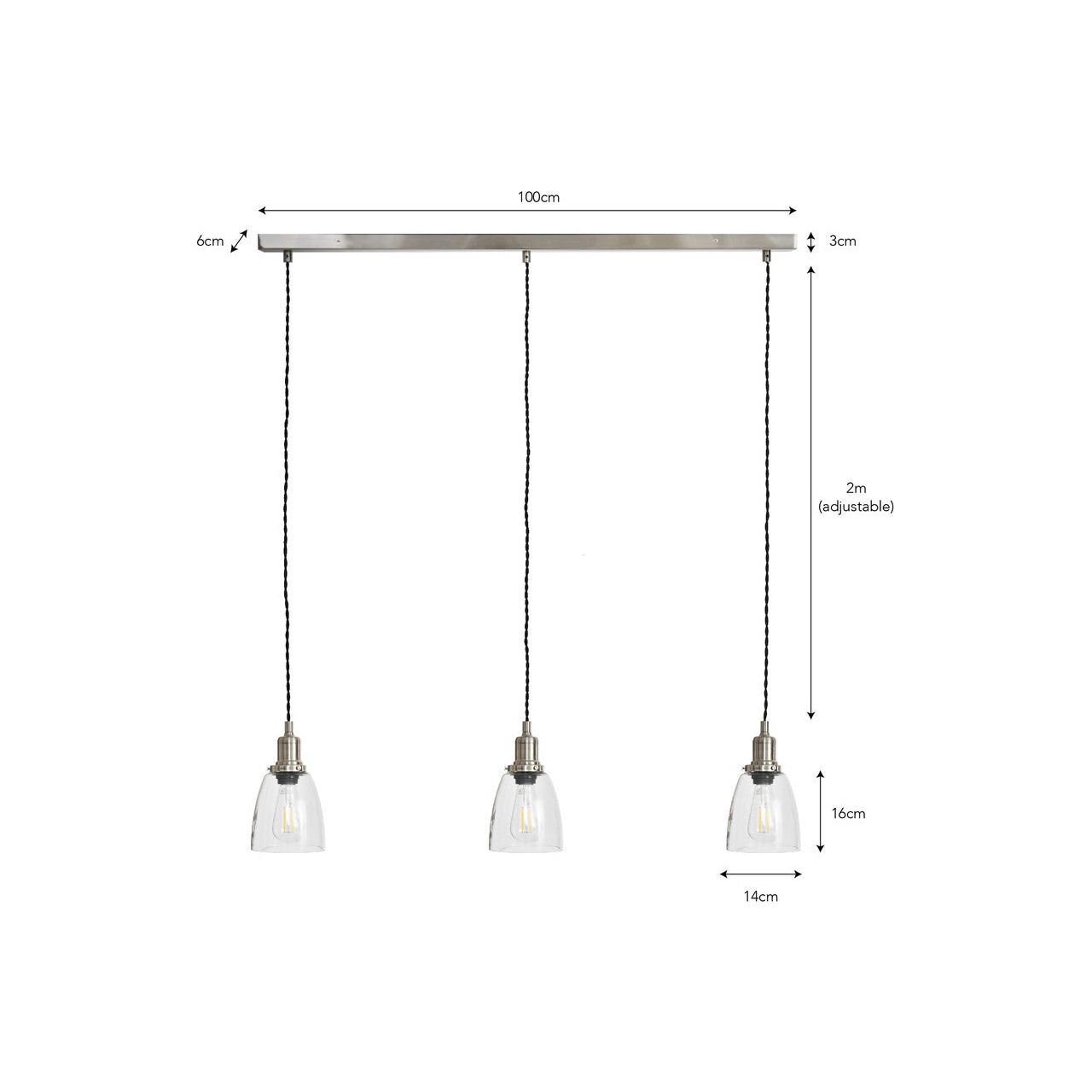 Trio of Hoxton Domed Pendant Lights - Satin Nickel