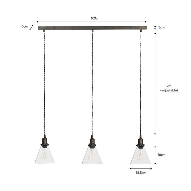 Trio of Hoxton Cone Pendant Light - Antique Bronze