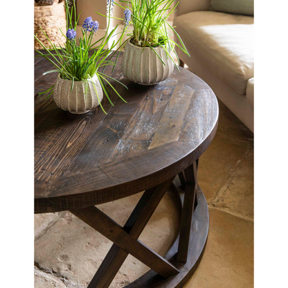 Oxhill Round Coffee Table - Antique Brown