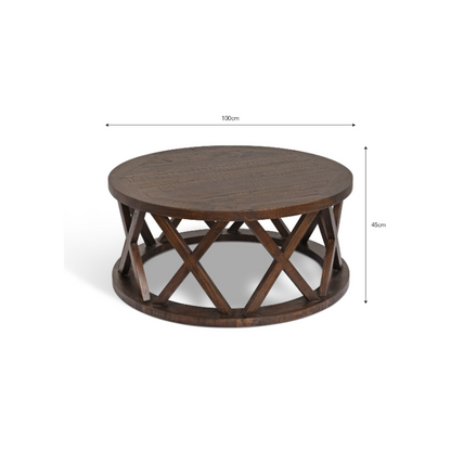 Oxhill Round Coffee Table - Antique Brown