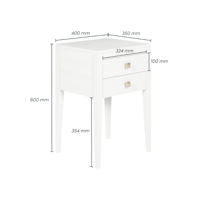 Radford 2 Drawers Bedside - White