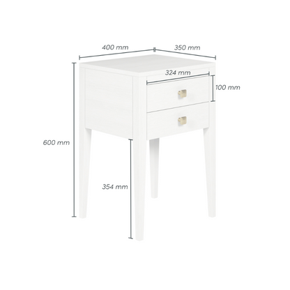 Radford 2 Drawers Bedside - White