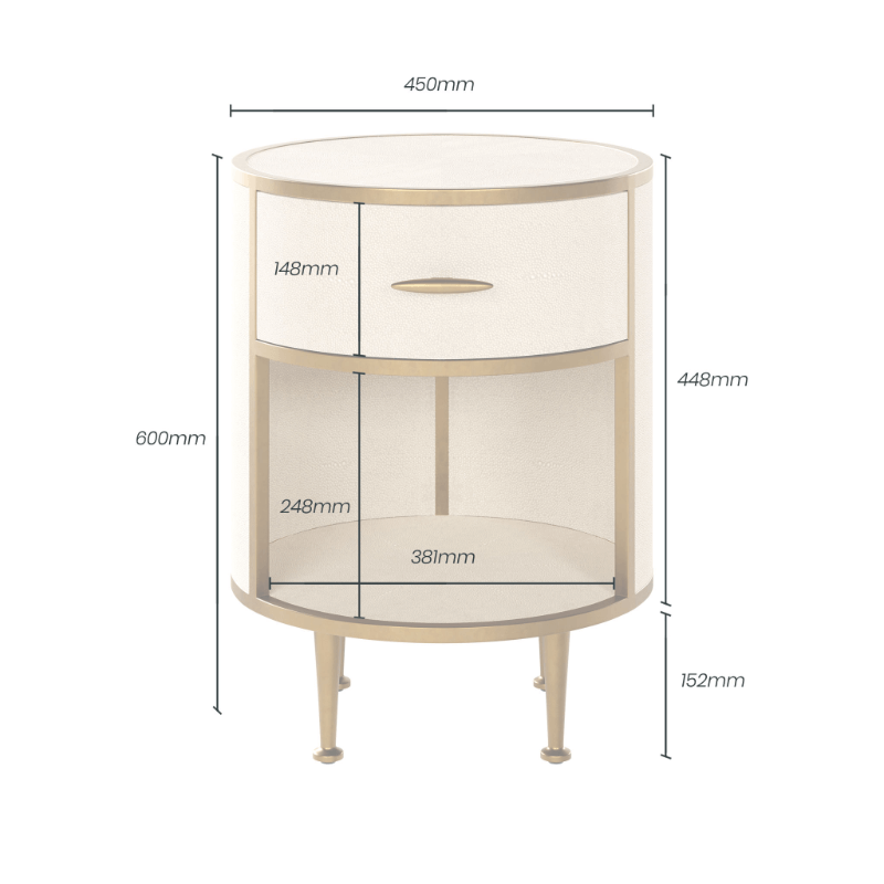 Round Hampton Bedside - Ivory Shagreen