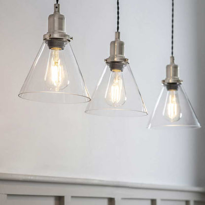 Trio of Hoxton Cone Pendant Light - Satin Nickel