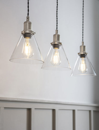 Trio of Hoxton Cone Pendant Light - Satin Nickel