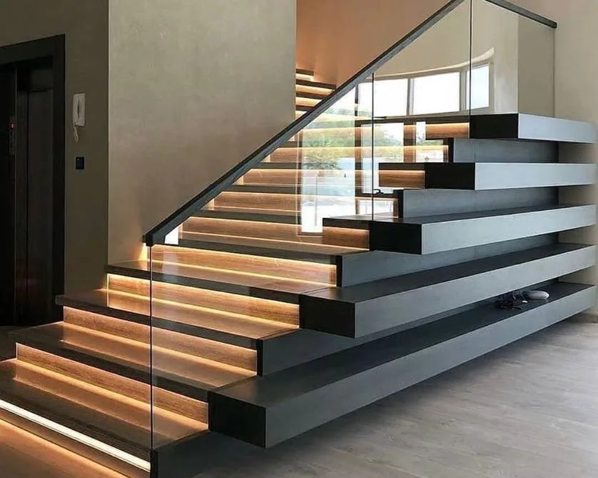 Aluminium straight staircase in a modern Dubai interior