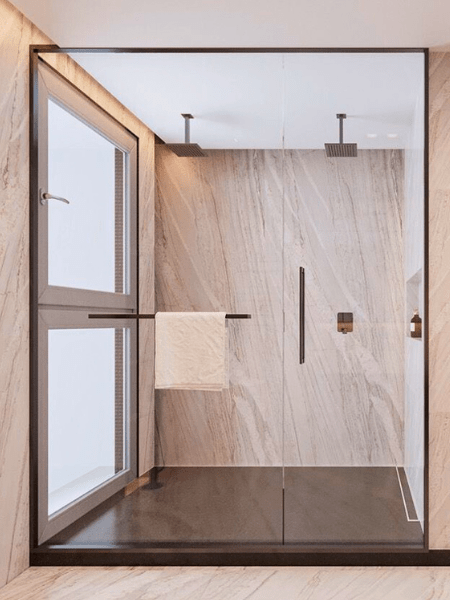 Modern bathroom glass shower cabin installation in the UAE